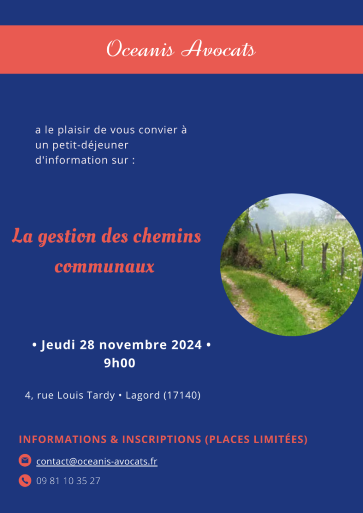 Petit déjeuner d’actualités juridiques du 28 novembre 2024 : la gestion des chemins communaux